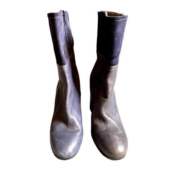 Davos Gomma Womens Leather Side Zip Block Heel Boots Round Toe Size 6.5US Blue - Picture 2 of 9